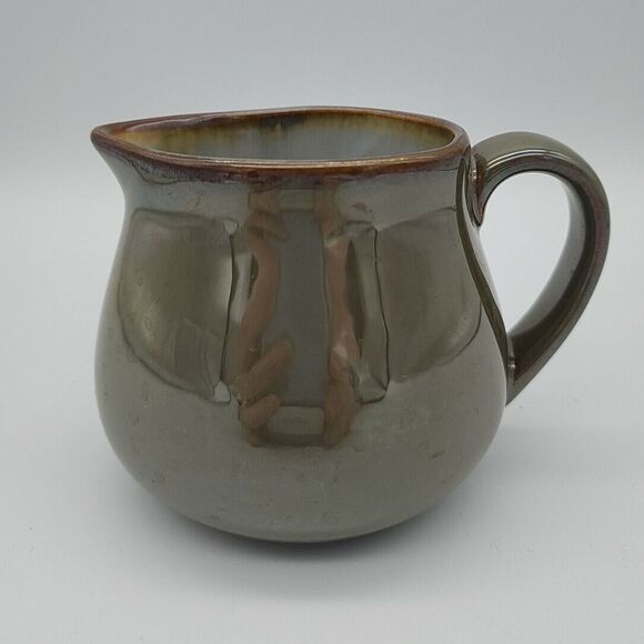 Sango Creamer Pitcher Stoneware Green Brown Glaze Pottery Nice - Picture 1 of 12
